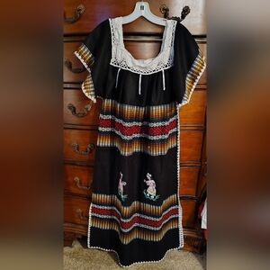 Beautiful Handmade Ecuadorian Blanket Dress With Flutter Sleeves Sz L/XL